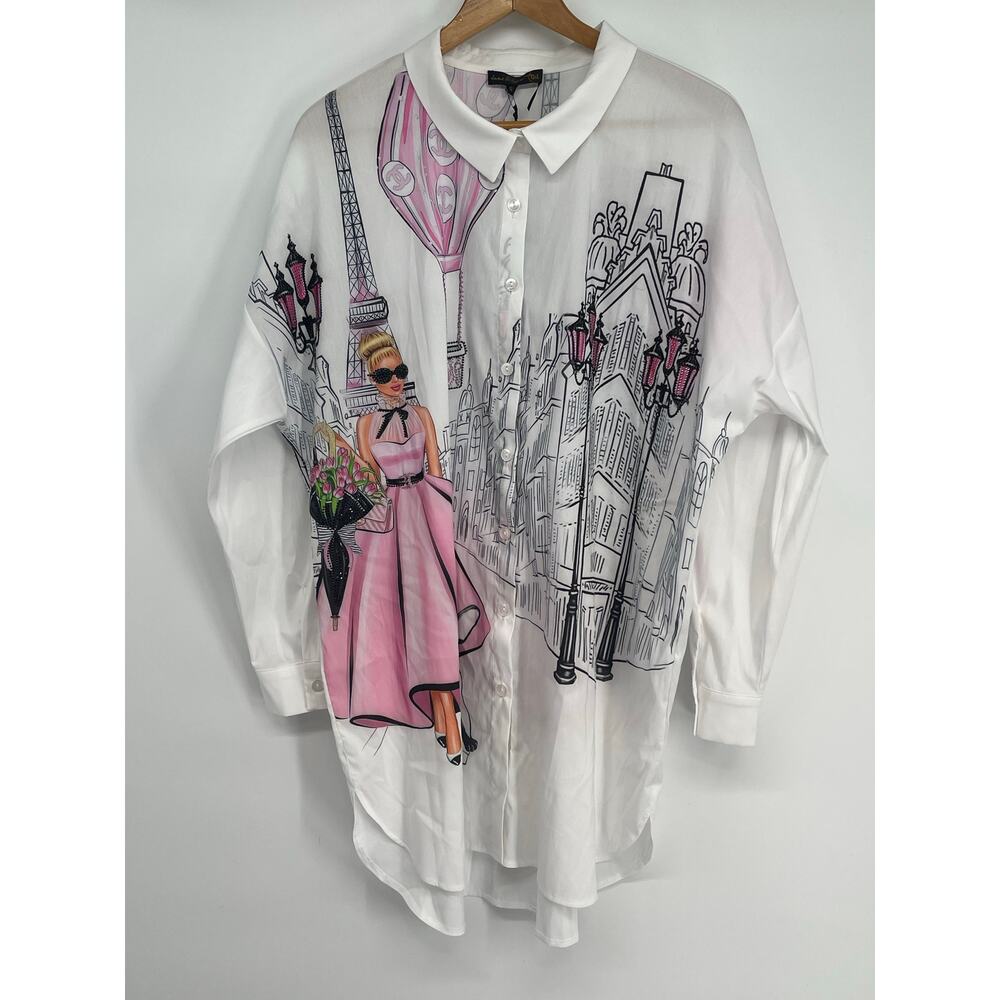 NWT Jane & John Graphic Rhinestone Lady Dog Novelty Oversized Shirt‎ Size XL